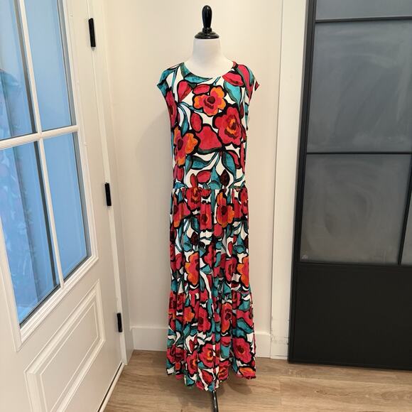 Anthropologie Corey Lynn Calter Tiered Short Sleeve Dress Size Medium Floral - Picture 5 of 16